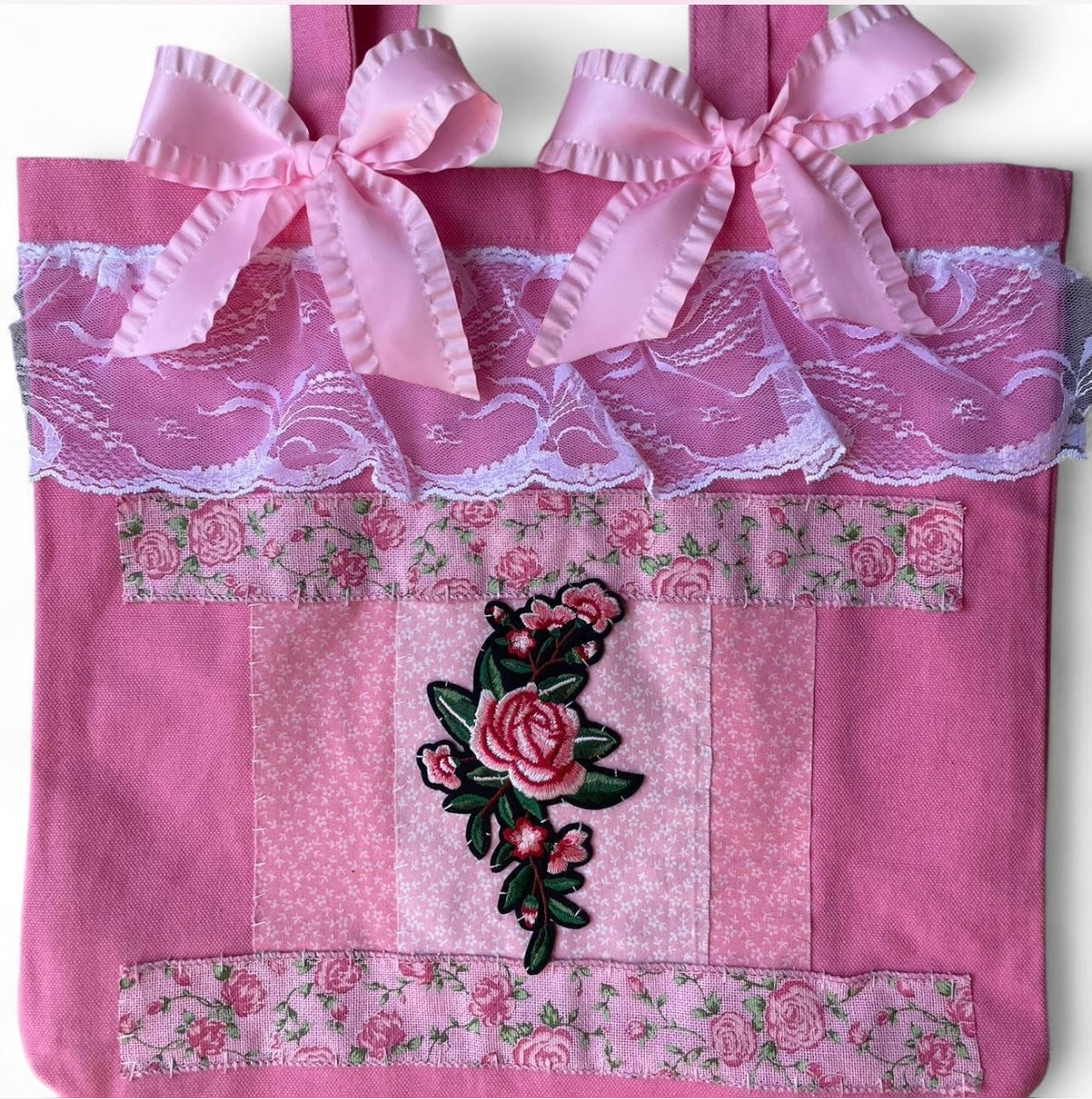 pink flower ribbon L bag