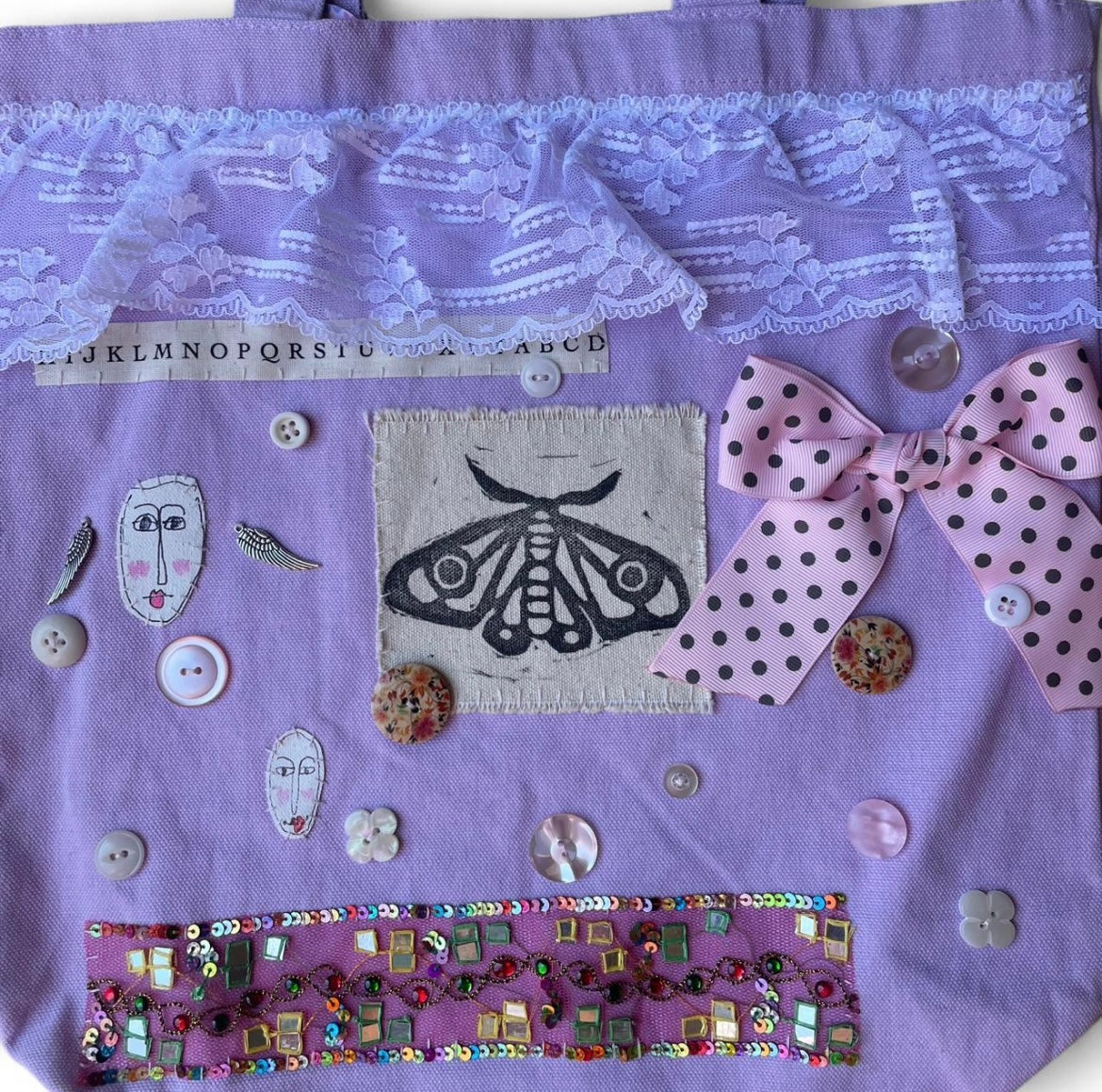 moth pink n’ purple L bag