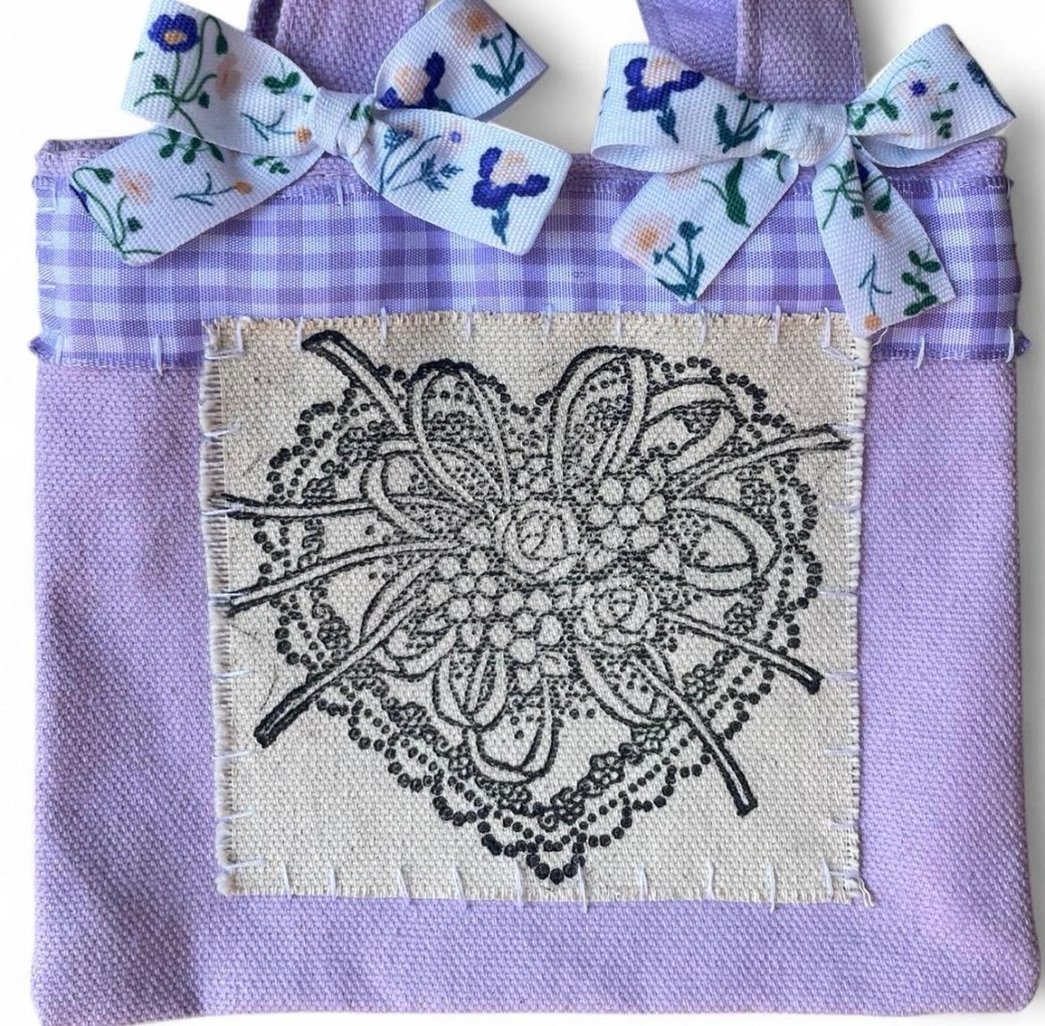 purple lacey heart S bag