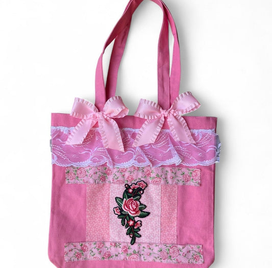 pink flower ribbon L bag