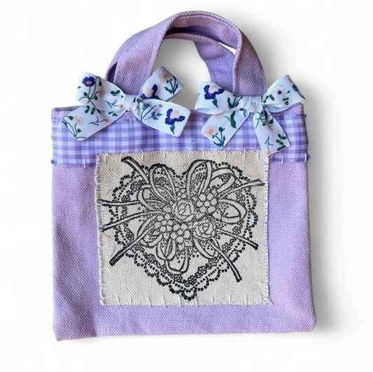 purple lacey heart S bag